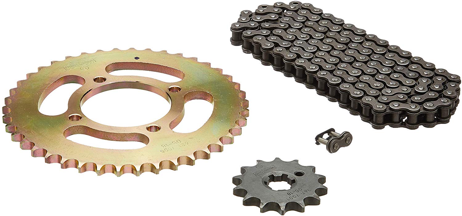 Uno Minda CH-7006 Quadra Rivet Chain & Alloy Steel Hardened Sprockets Chain & Sprocket Kit - R428 SIZE-112L / 14T / 42T(4H) For Yamaha Crux, Crux R 